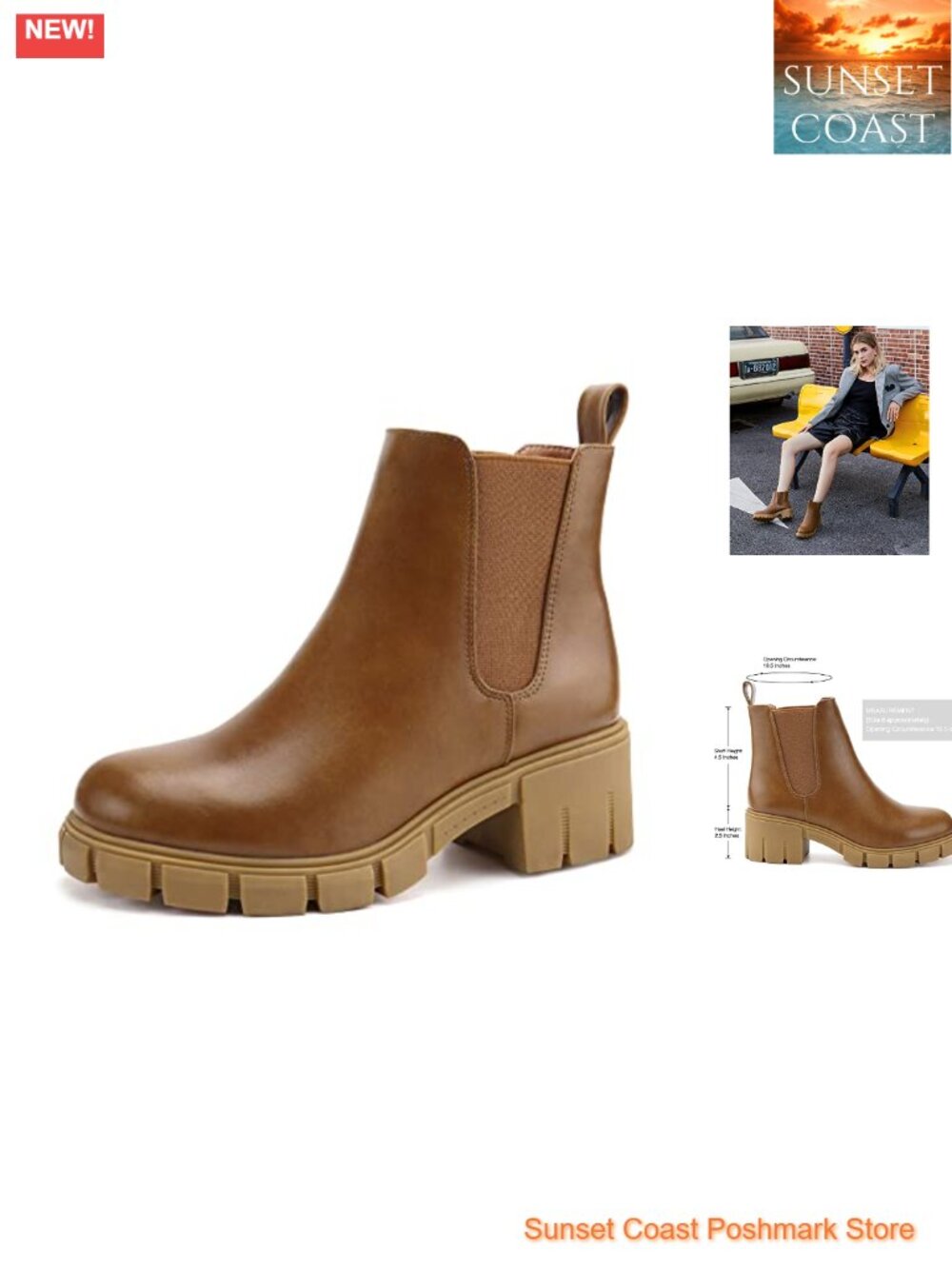 Platform Chelsea Ankle Boots Chunky Heel Faux Leather Suede